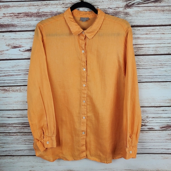 J Jill Womens Medium Orange 100% Linen Long Sleeve Button Down Shirt Top - Picture 1 of 7